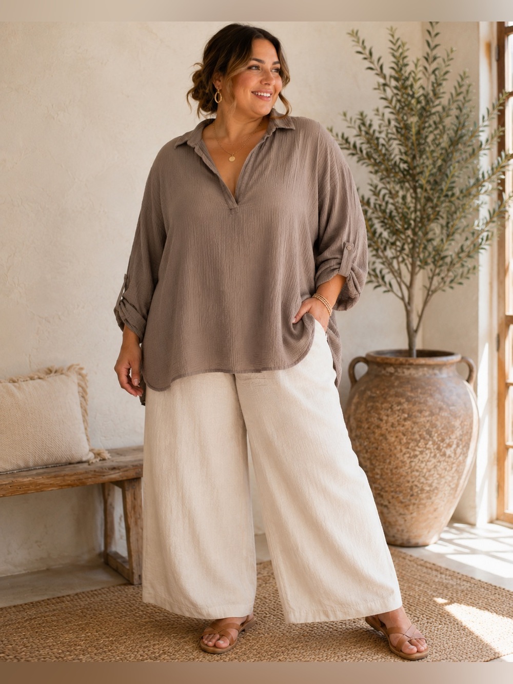 Sun Moda California Gauze Cotton Tunic Top Size 2XL